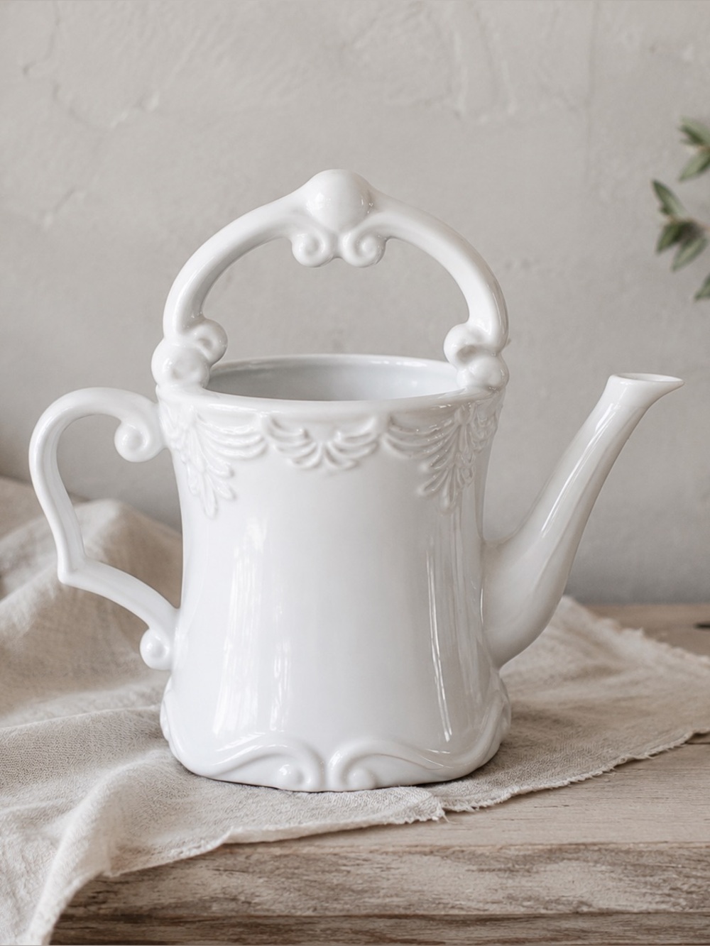 White Ceramic Decorative Watering Can Planter Vase